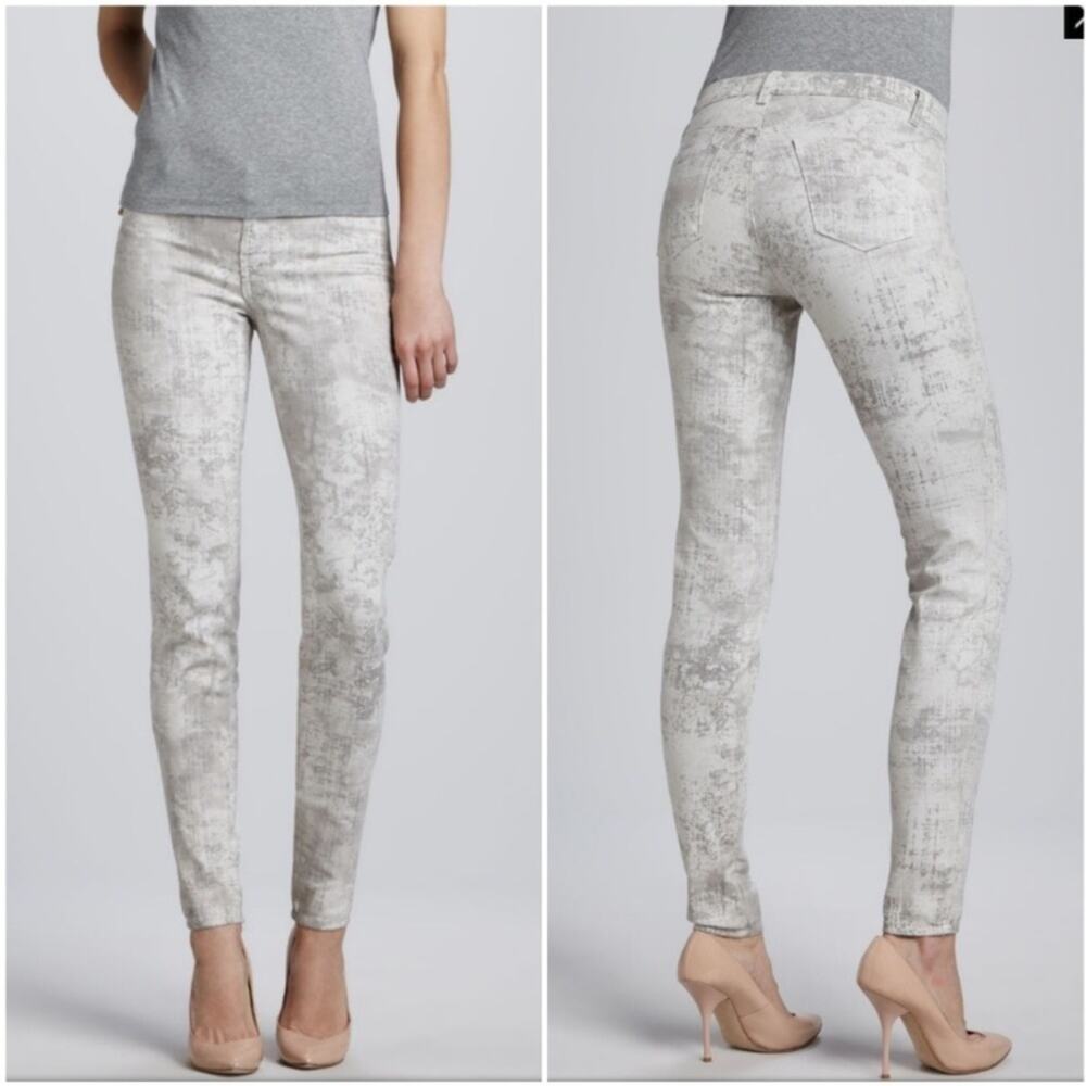 J BRAND Super Skinny Noise Abstract Light Wash Jeans 27 Gray Crop Ankle Denim S